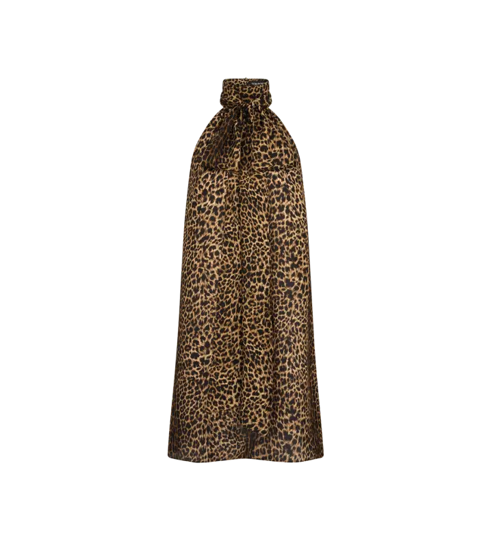 SLEEVELESS LEOPARD PRINT LAVALLIERE DRESS LEOPARD BROWN & BLACK online